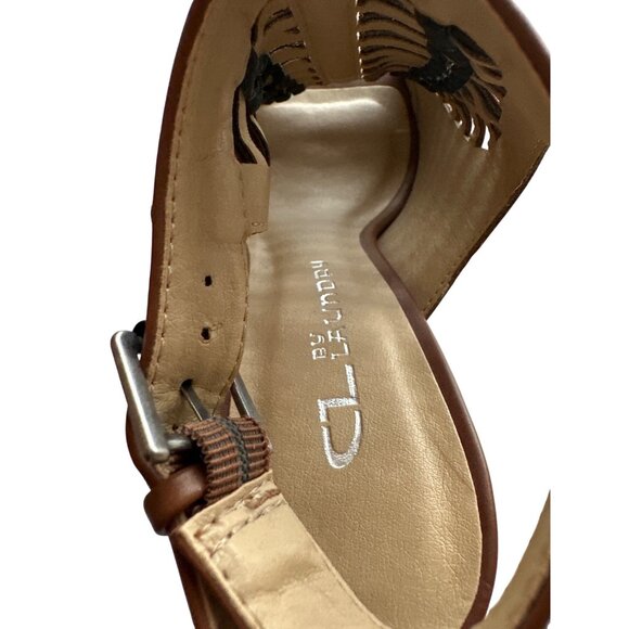 Chinese Laundry Rich Brown Sandal Waves Open Back Ankle Strap Peep Toe Size 7 - Picture 9 of 10